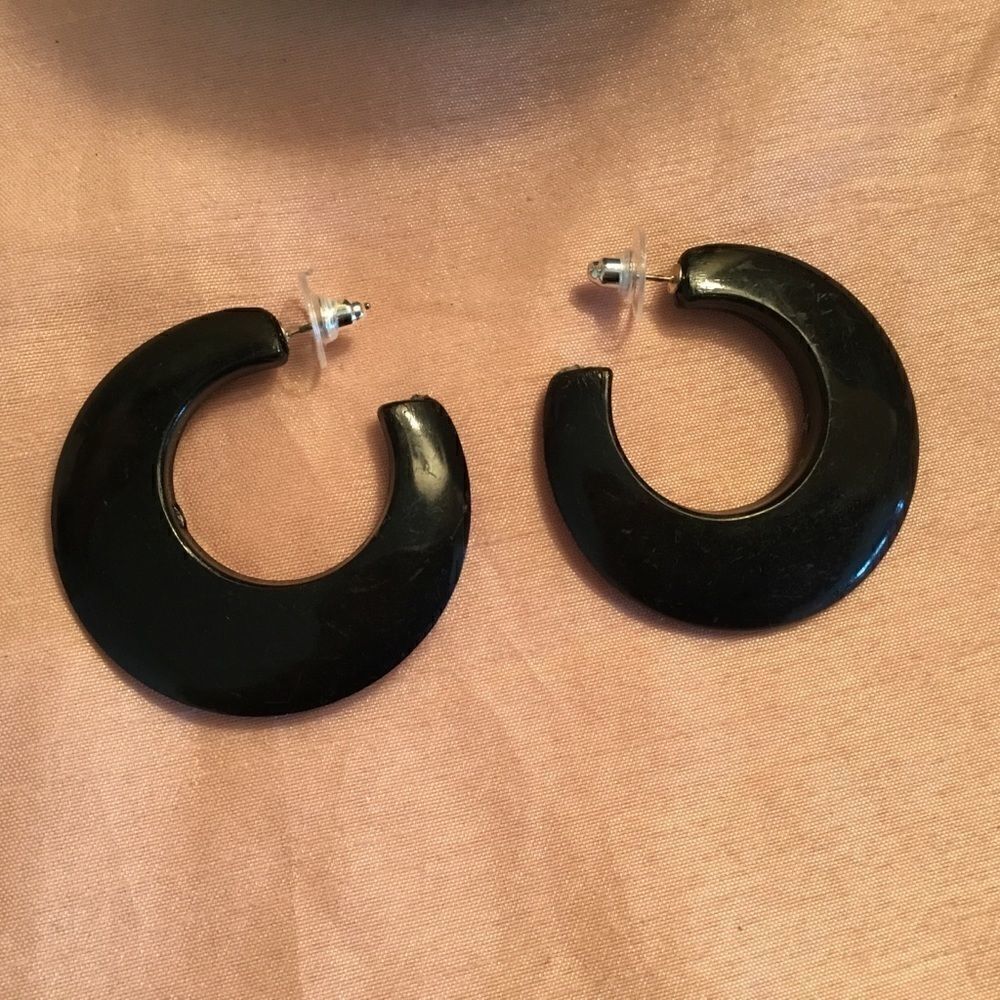 Black Acrylic Lg. Hoop Earrings